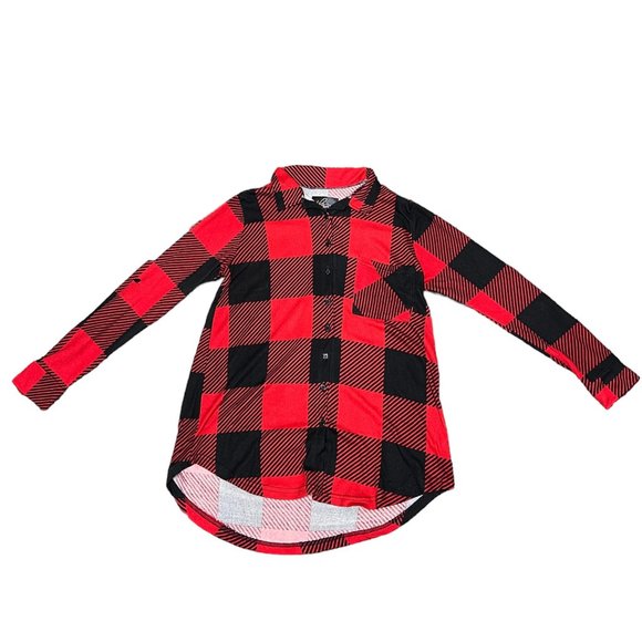 Maternity Love Womens Red Black Plaid Long Sleeve Soft Button-Up Shirt Size M - Picture 3 of 13